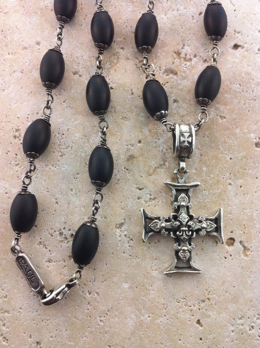 Silver Diamond Pave Fleur De Lis Cross by Roman Paul