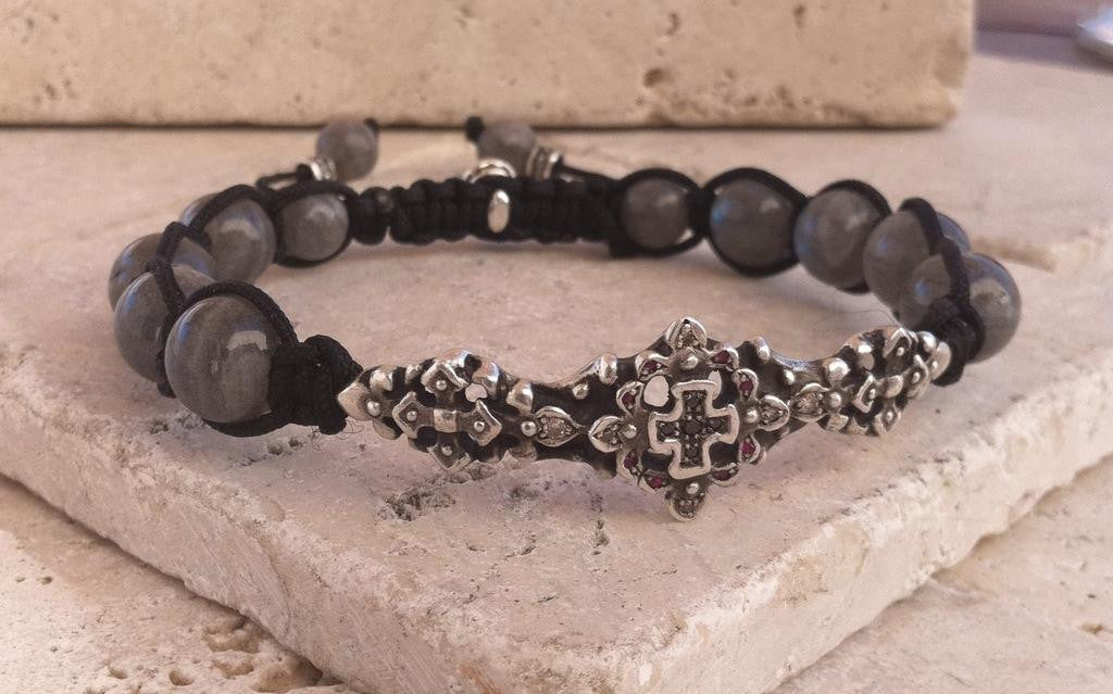 Sterling Silver Bar Bracelet with Cross by Roman Paul