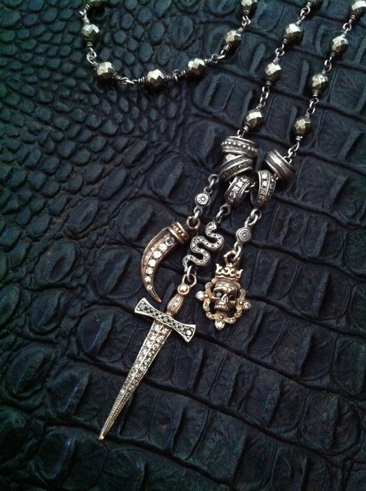 Silver Necklace "Snake with Sword"