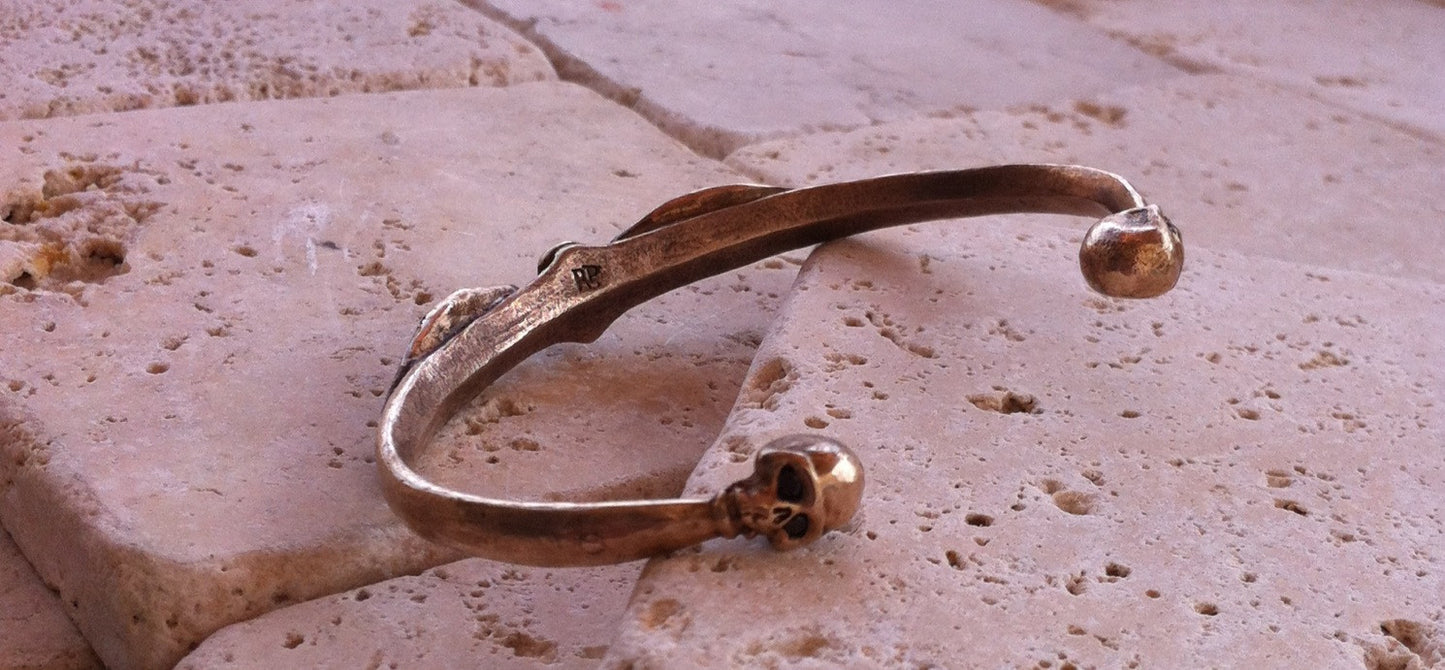 Bronze Skull & Wing Cuff Bracelet by Roman Paul