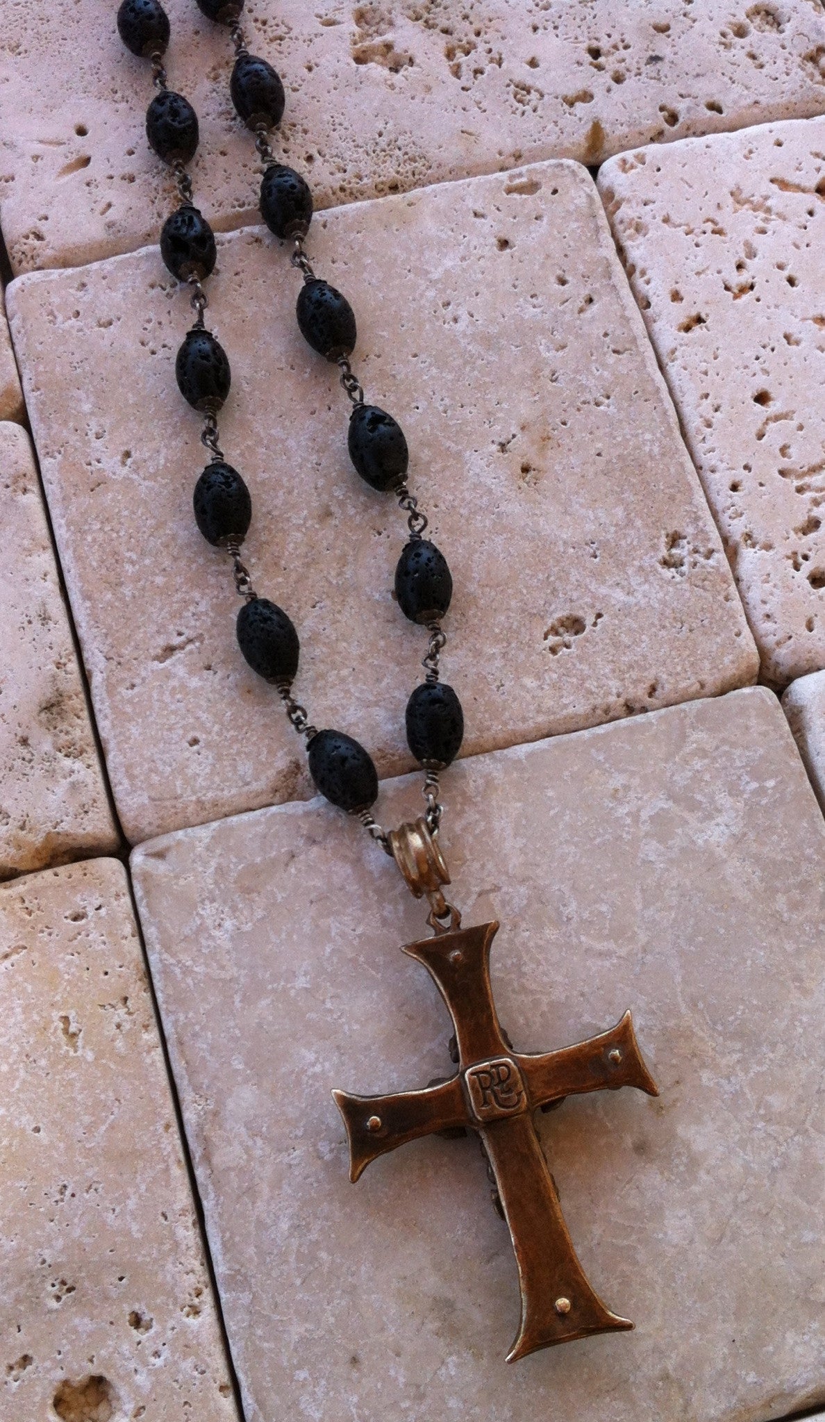 Cross Necklace Bronze Fleur De Lis