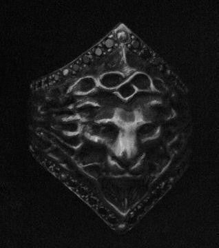 Sterling Silver Lion Black Diamond Pave Ring