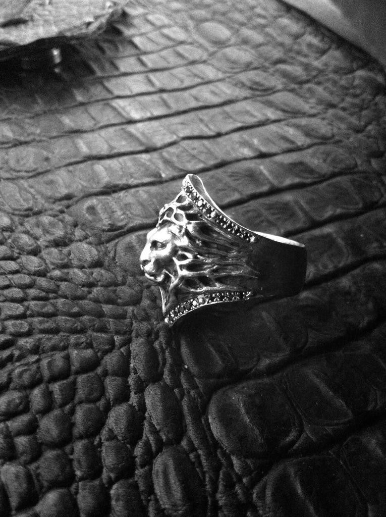 Sterling Silver Lion Black Diamond Pave Ring