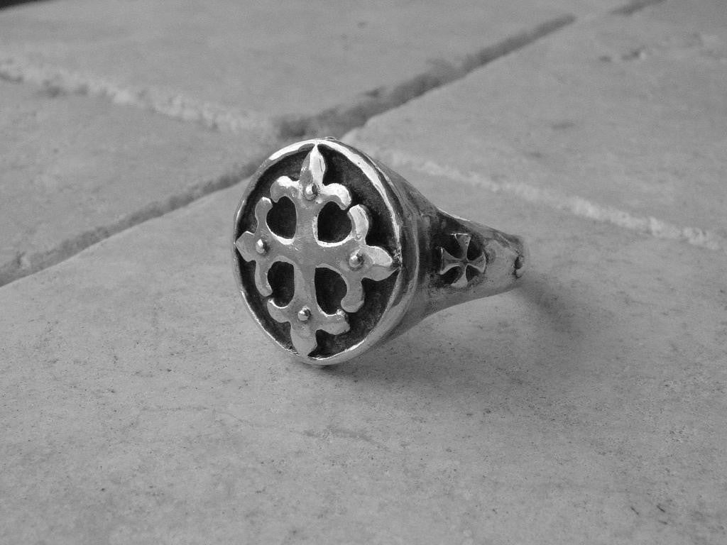 Sterling Silver Fleur De Lis Cross Ring