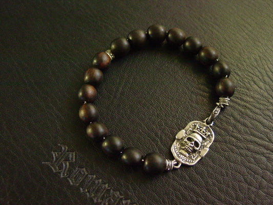 Sterling Silver Crowned Skull Dog Tag & Ebony Beads