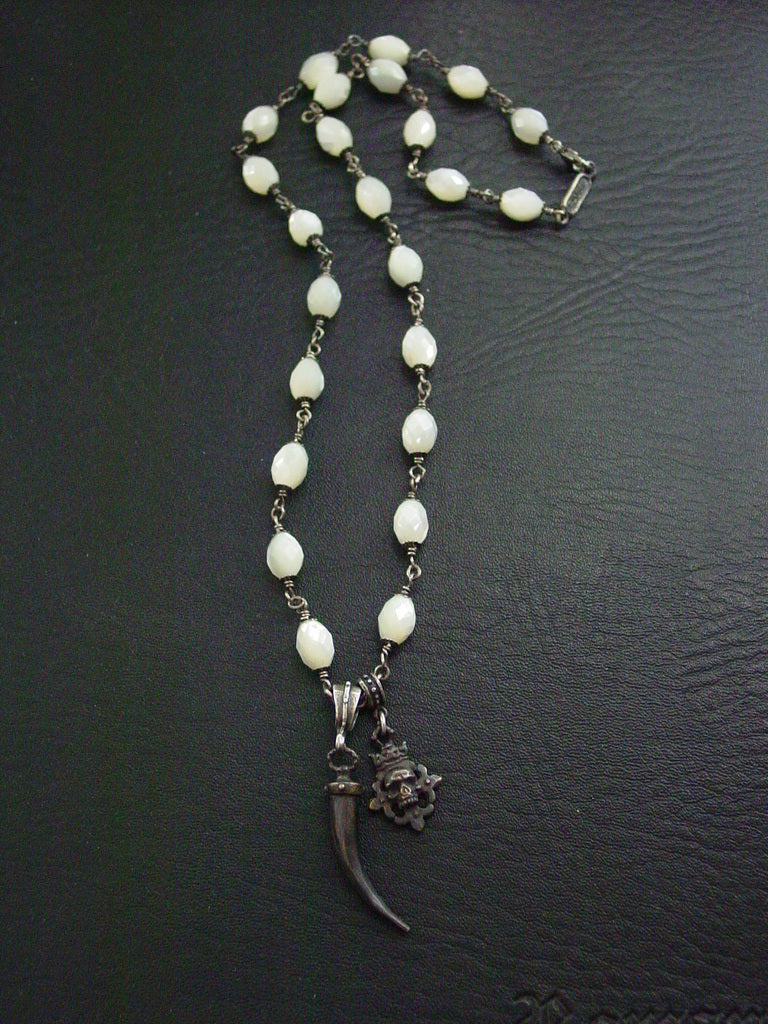 Silver Crowned Skull & Silver Horn Necklace