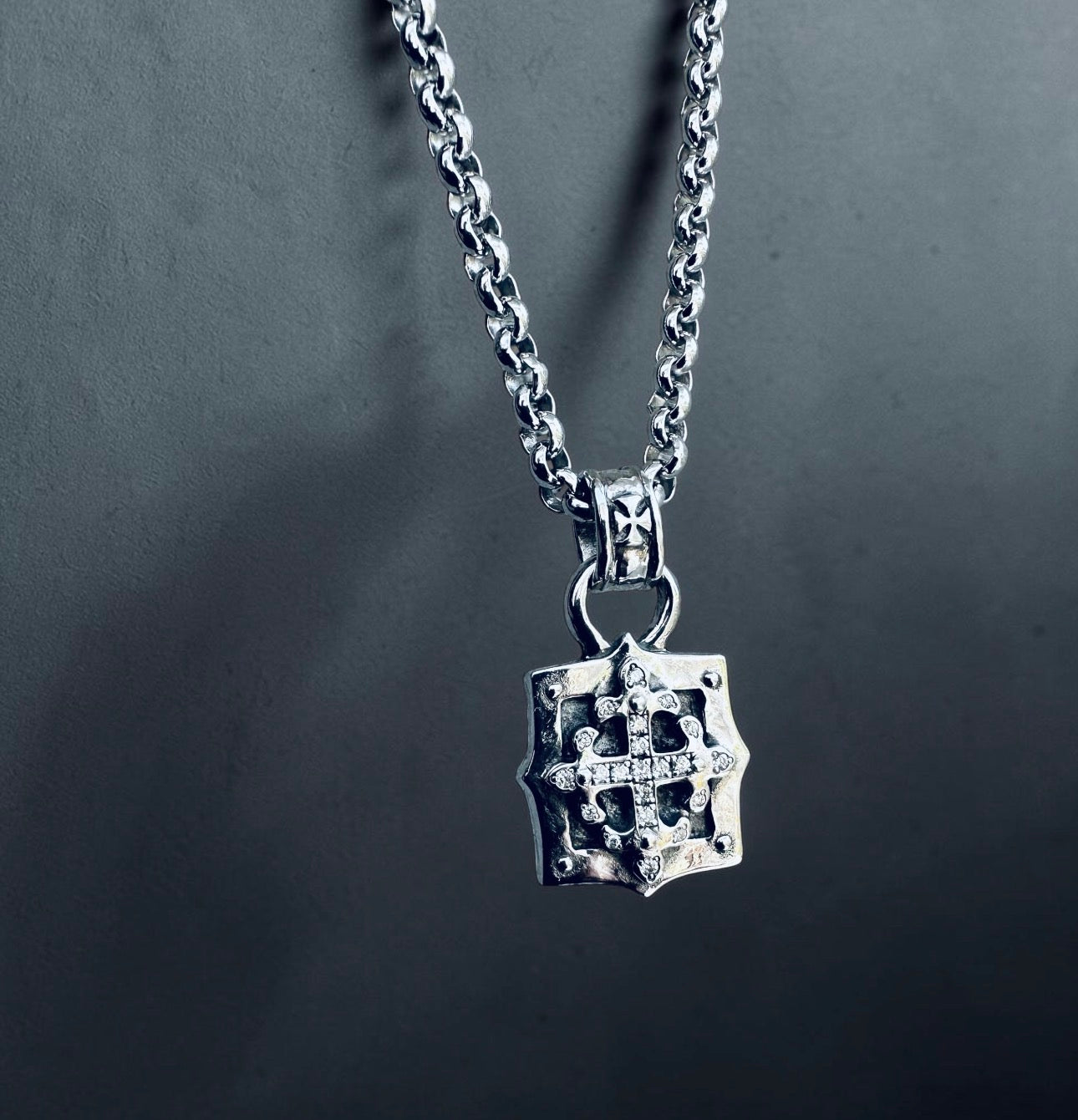 Roman Paul Fleur de Lis Cross Necklace – Lab-Grown Diamond Pavé Sterling Silver Pendant