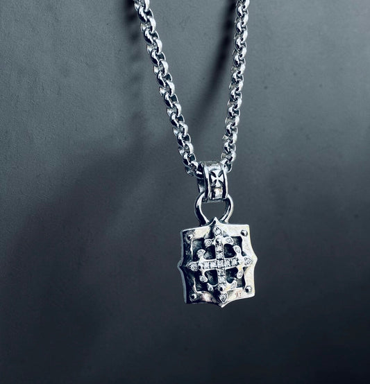 Roman Paul Fleur de Lis Cross Necklace – Lab-Grown Diamond Pavé Sterling Silver Pendant