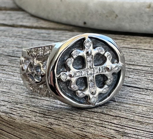 Roman Paul Fleur-de-Lis Cross Ring