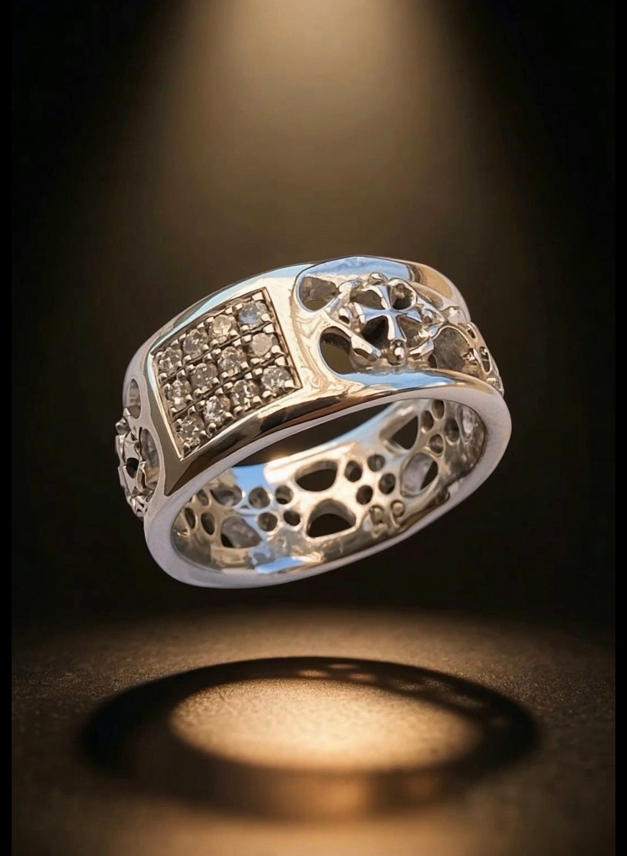 Templar Cross Diamond Ring — Sterling Silver, Platinum-Plated