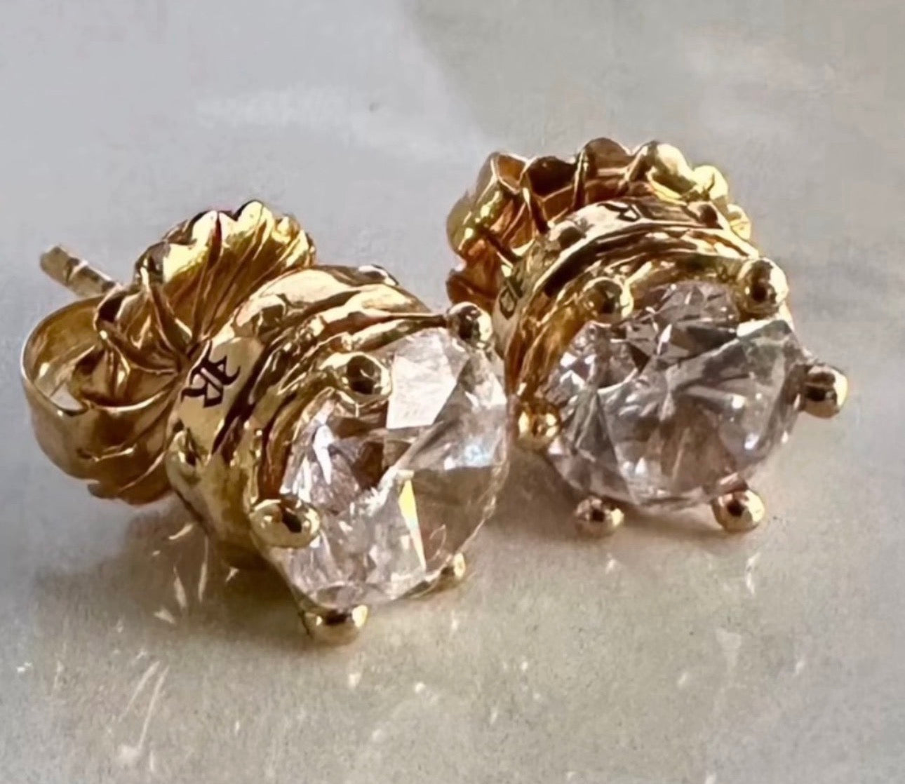 A} Roman Paul Crown Stud Earrings – 18K Gold Plated Sterling Silver with 8mm CZ | Renaissance Royal Design
