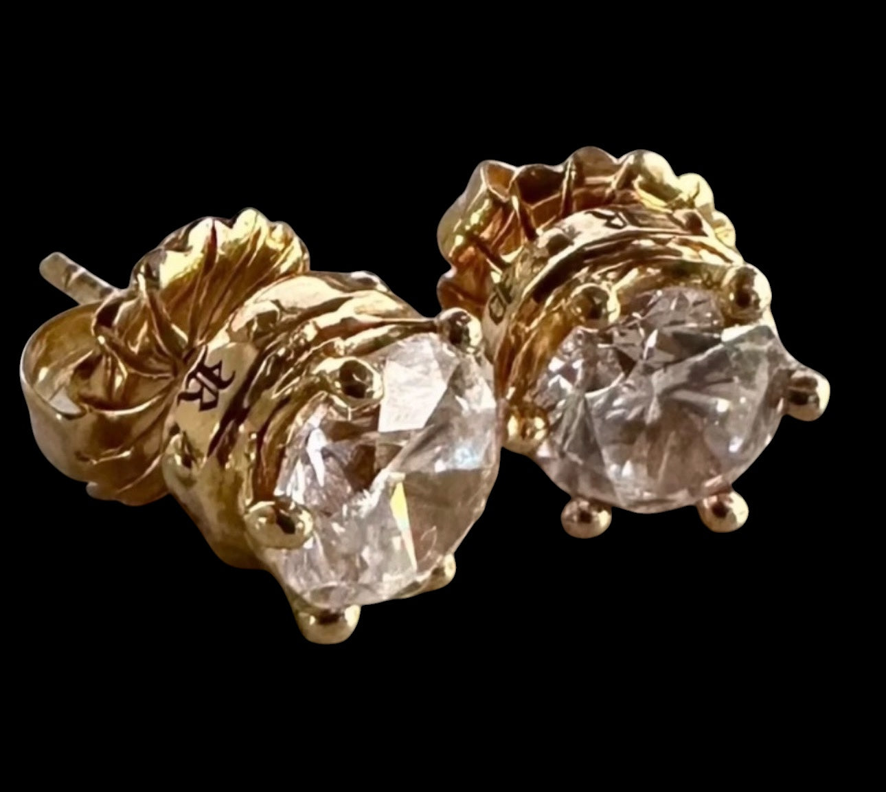 A} Roman Paul Crown Stud Earrings – 18K Gold Plated Sterling Silver with 8mm CZ | Renaissance Royal Design