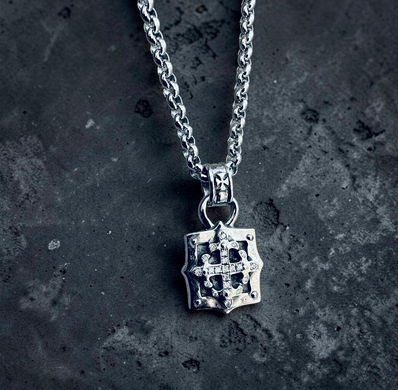 Roman Paul Fleur de Lis Cross Necklace – Lab-Grown Diamond Pavé Sterling Silver Pendant