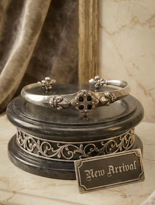 Roman Paul Fleur de Lis Gothic Sterling Silver Cuff Bracelet .925