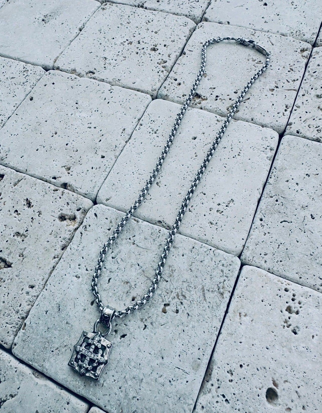 Roman Paul Fleur de Lis Cross Necklace – Lab-Grown Diamond Pavé Sterling Silver Pendant