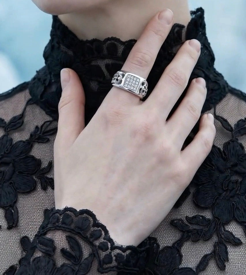 Templar Cross Diamond Ring — Sterling Silver, Platinum-Plated