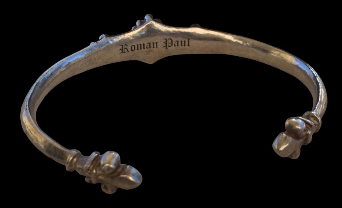 Roman Paul Fleur de Lis Gothic Sterling Silver Cuff Bracelet .925