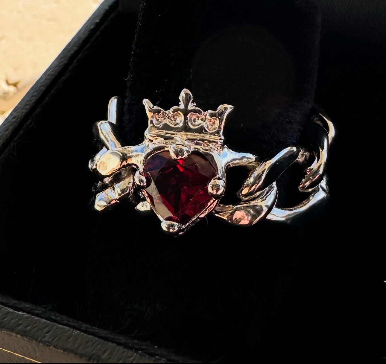 Crowned Heart Chain Ring