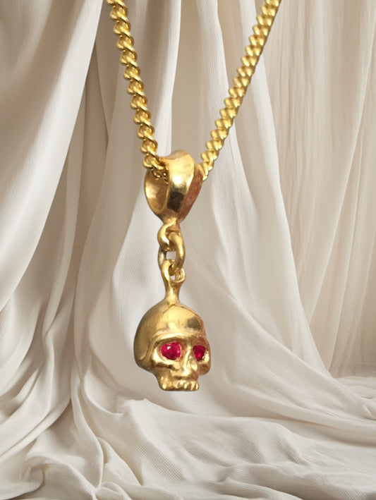 Necklace - Golden Skull w Rubies