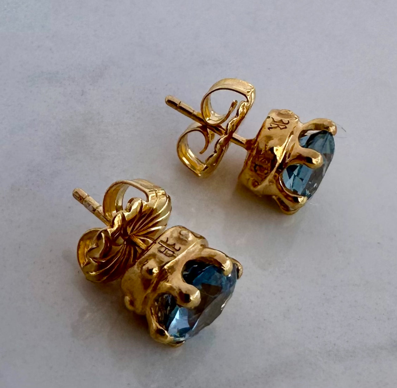 Crown Stud Earrings & Aqua CZ