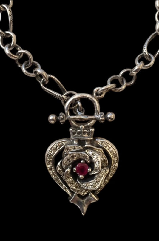 Necklace - Diamonds and Ruby Rose Heart