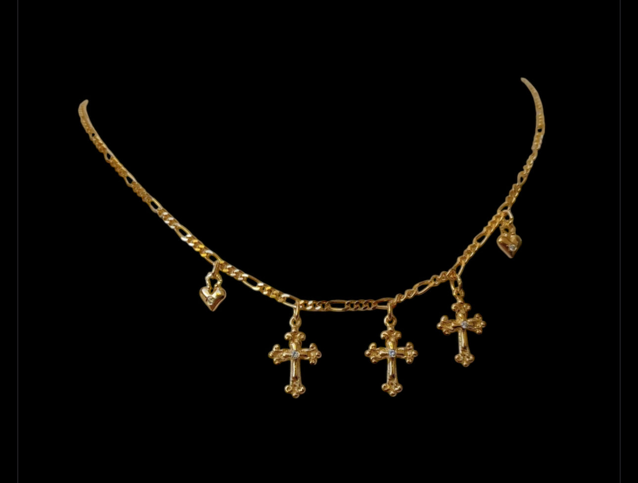 Necklace - Three Crosses & Two Hearts