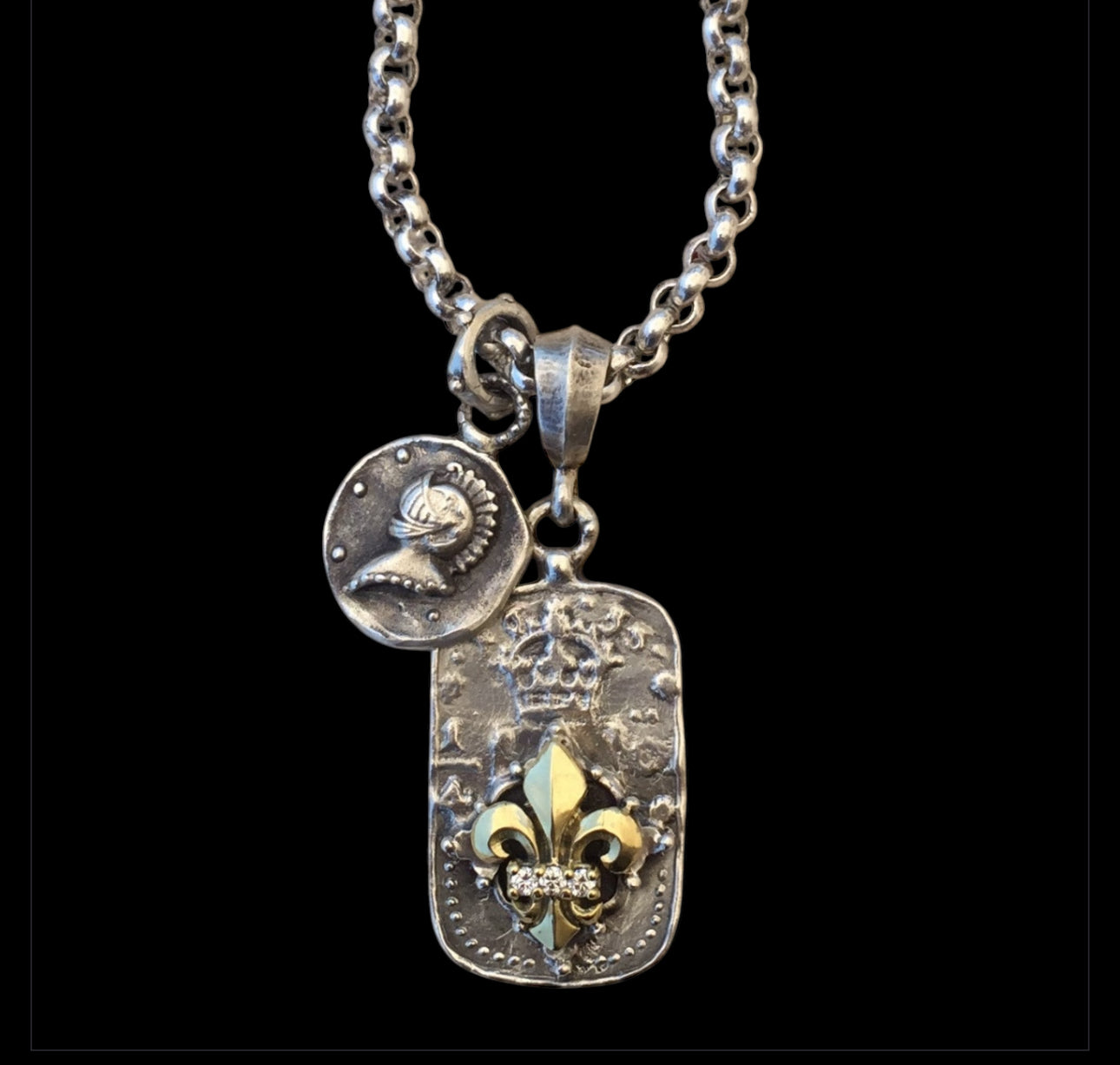 Gold & Silver Fleur de Lis Emblem with Diamonds