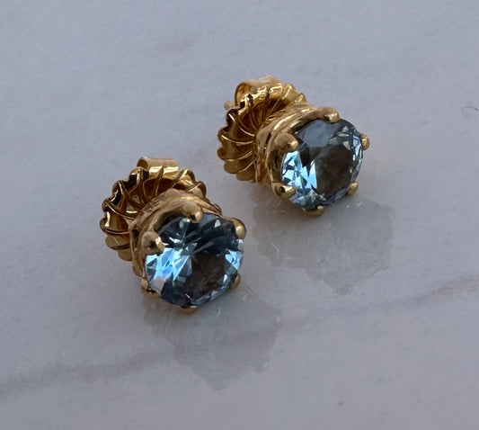 Crown Stud Earrings & Aqua CZ