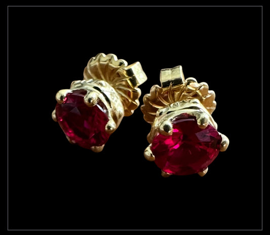 Sterling Silver Crown Stud Earrings with Red Diamond CZ