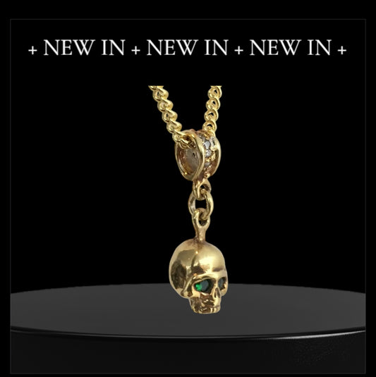 Necklace - Golden Skull with Emeralds