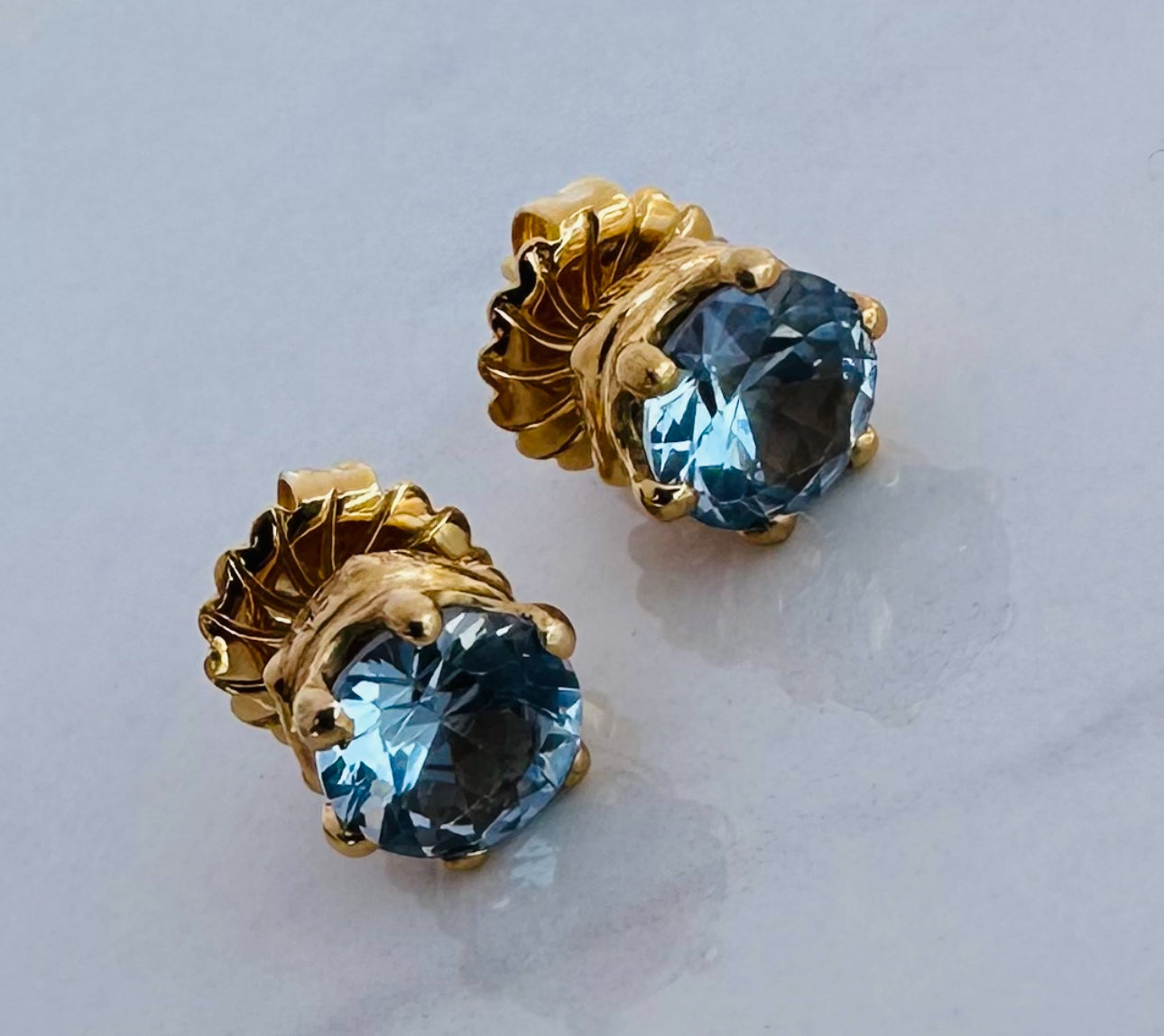 Crown Stud Earrings & Aqua CZ