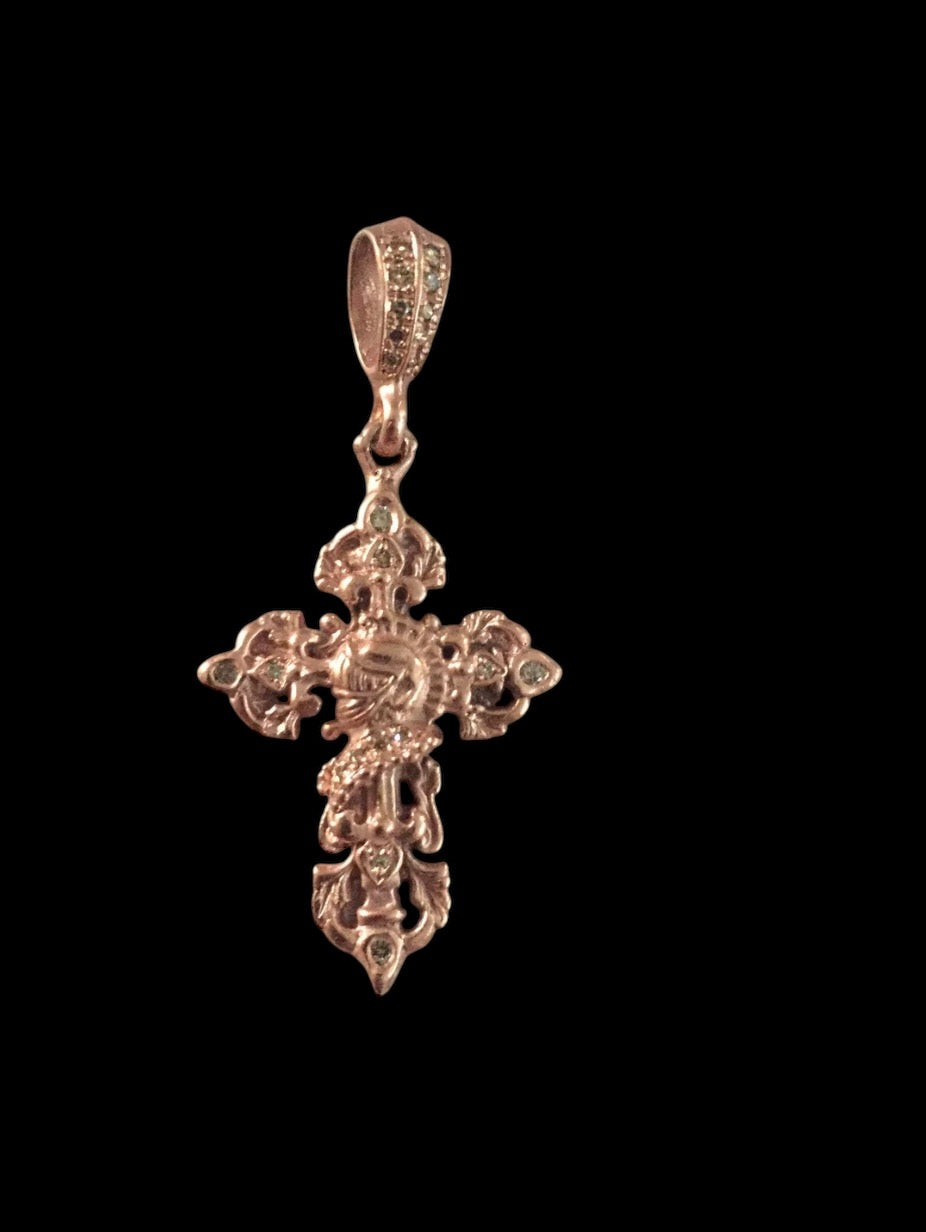 Pendant - Rose Gold Knight Cross & Diamonds