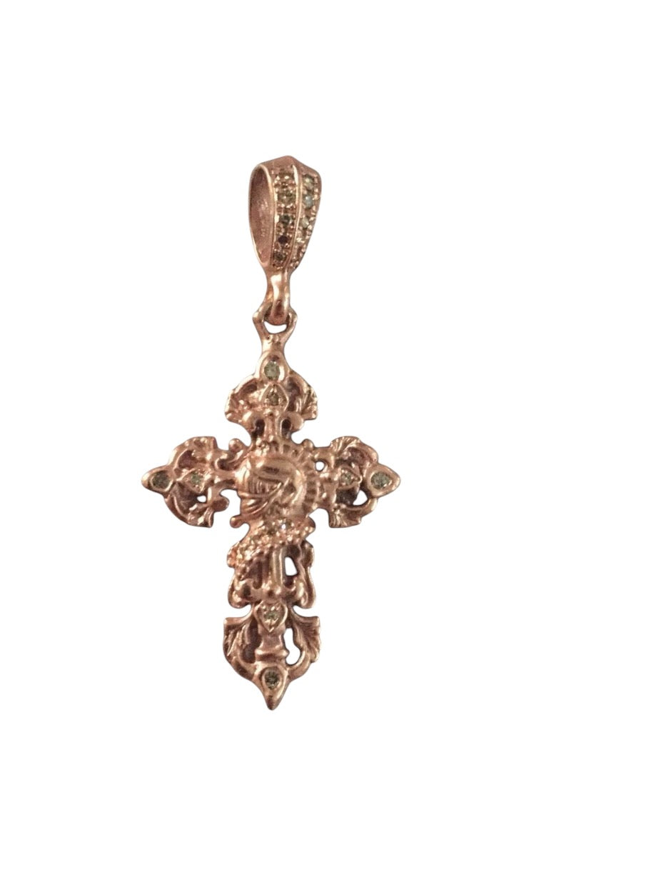 Pendant - Rose Gold Knight Cross & Diamonds