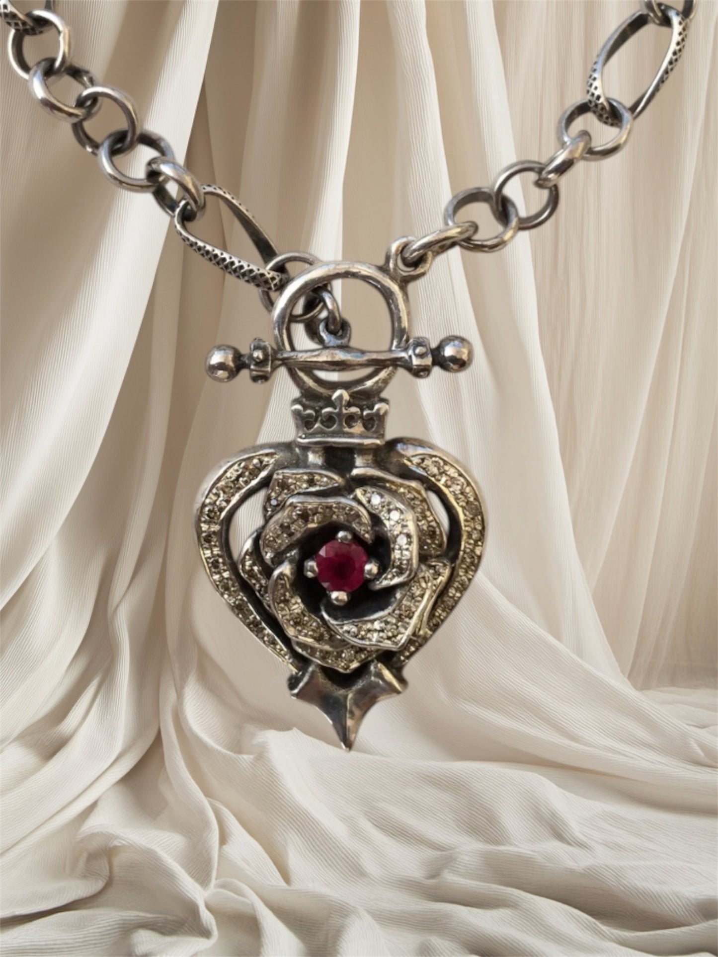 Necklace - Diamonds and Ruby Rose Heart