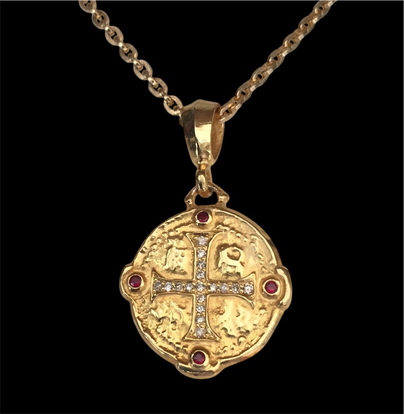 Necklace - Ancient Cross Medallion with Diamond & Rubies