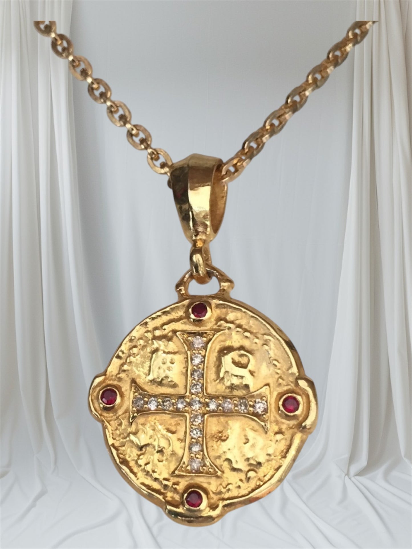 Necklace - Ancient Cross Medallion with Diamond & Rubies