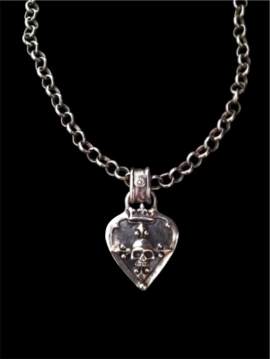 Necklace - Silver Guitar Pick w Skull