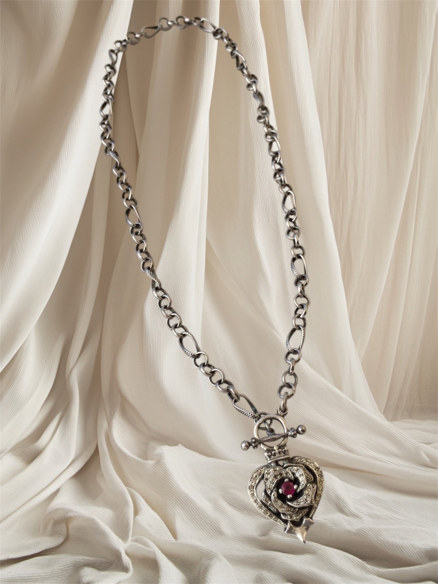 Necklace - Diamonds and Ruby Rose Heart