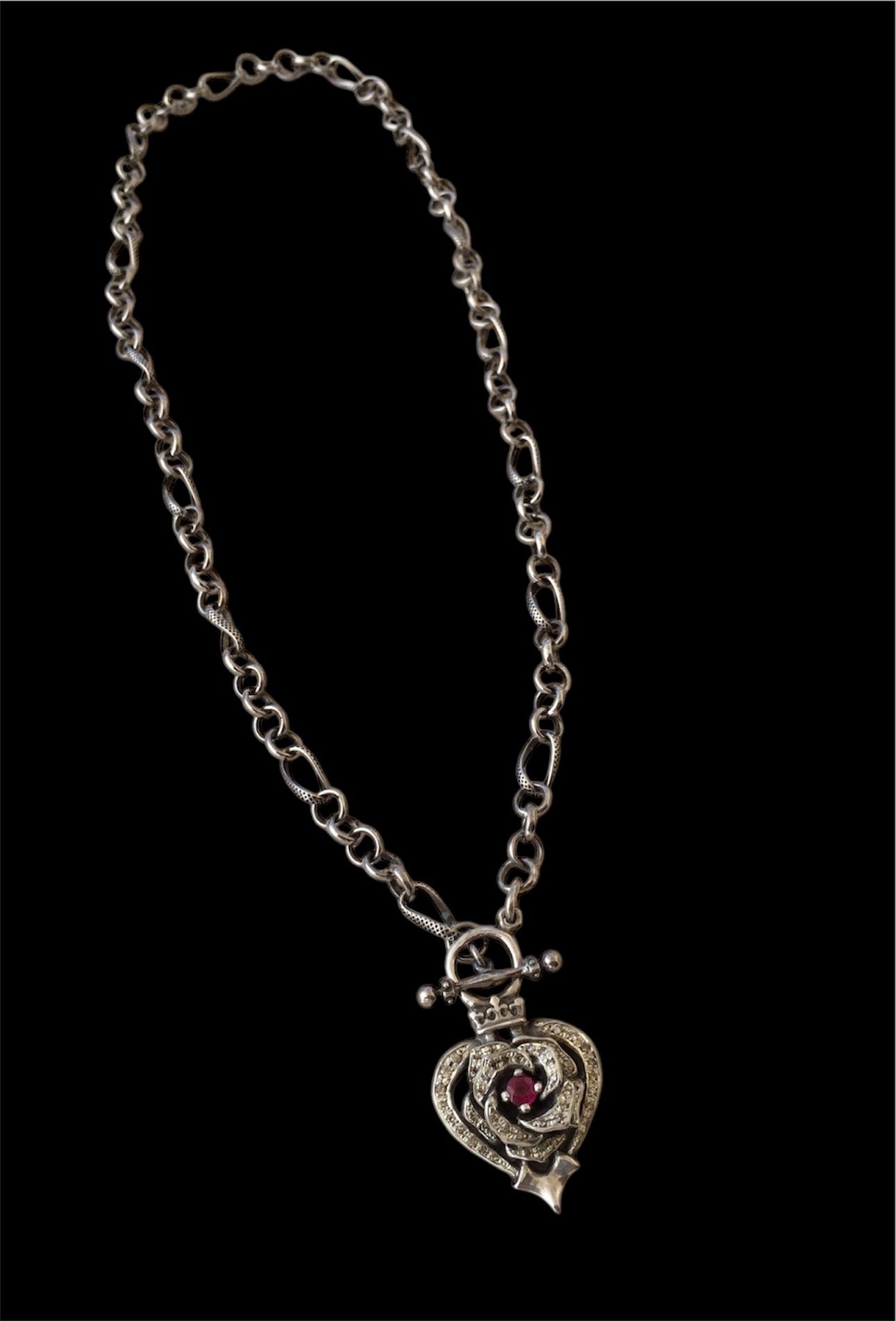 Necklace - Diamonds and Ruby Rose Heart