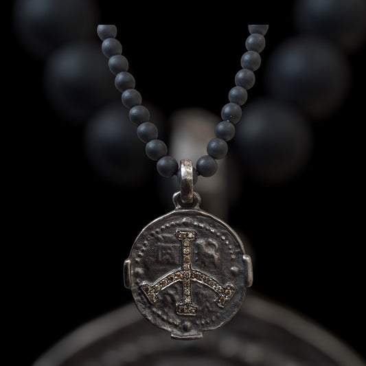 Necklace - Diamond peace sign with hematite beads