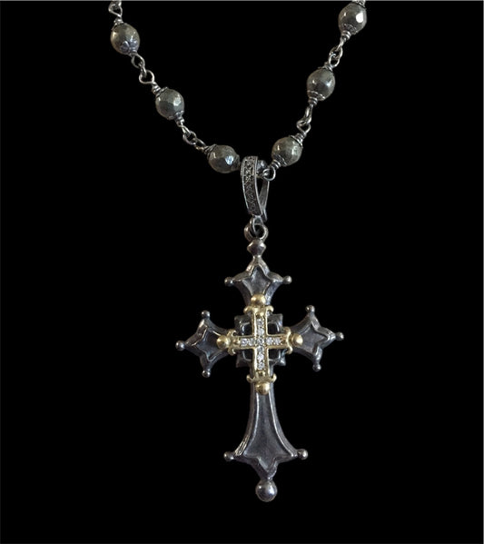 Necklace - Diamond Gold Cross Center