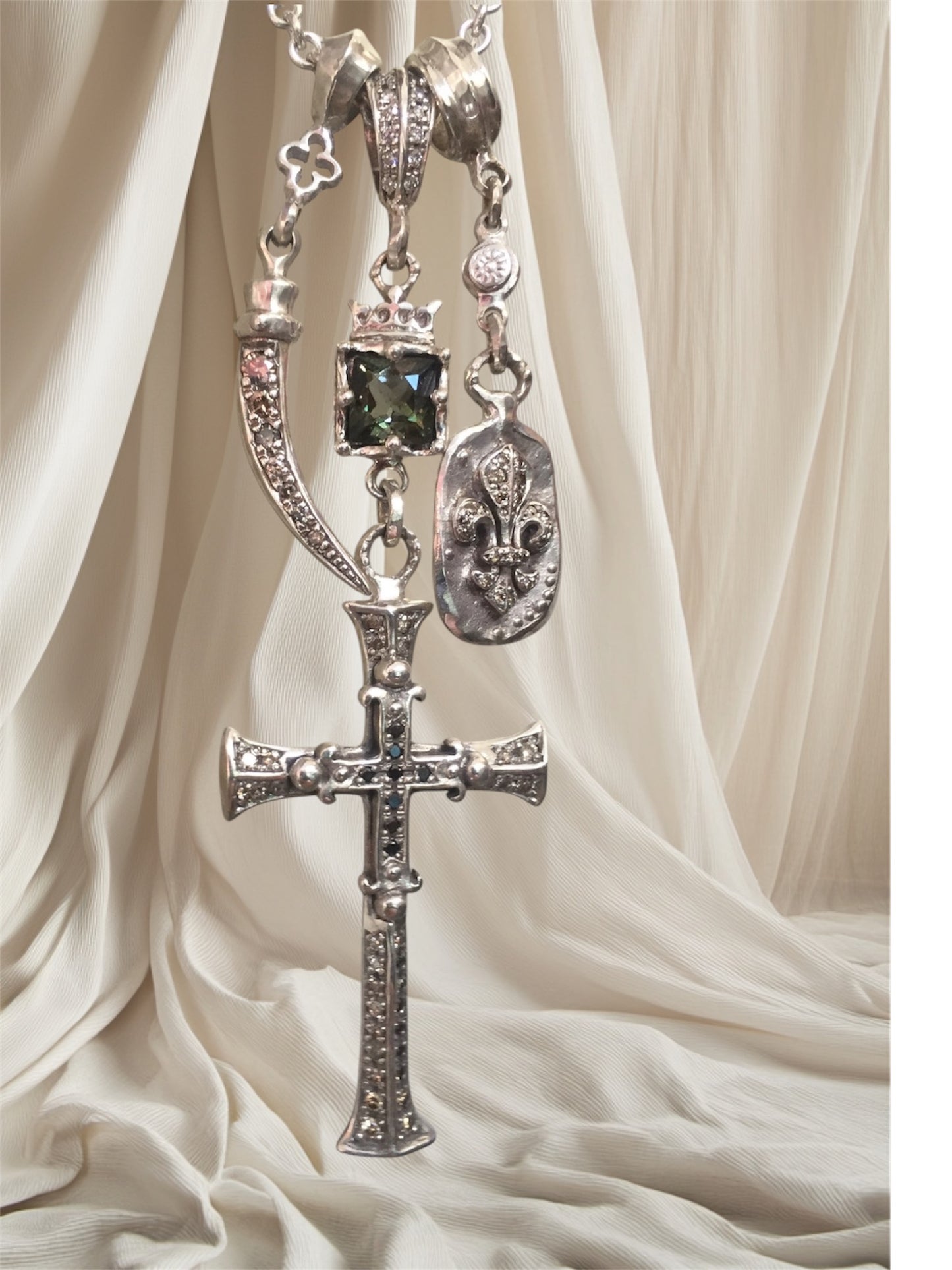 Necklace - Diamond Cross Triple Charm