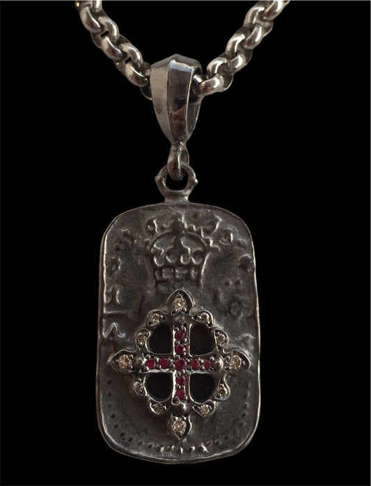 Necklace - Dog Tag with FDL Diamond & Ruby Cross