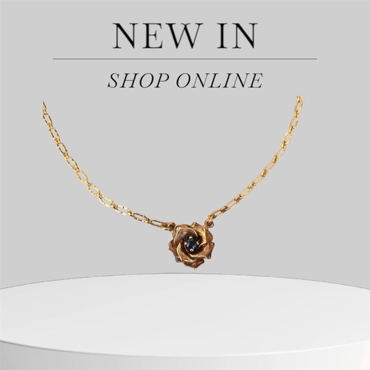 Necklace - Yellow Gold Rose with Sapphire