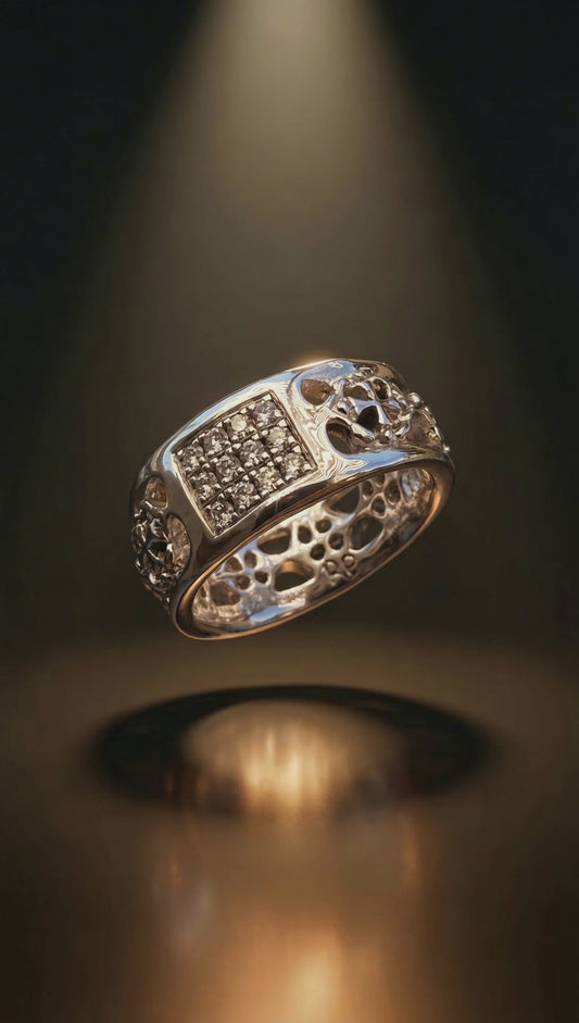 Templar Cross Diamond Ring — Sterling Silver, Platinum-Plated