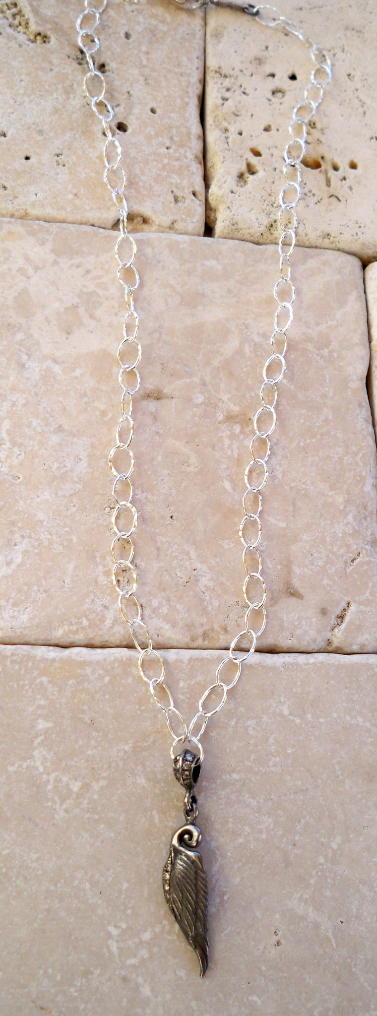 Silver Diamond Wing Necklace by Roman Paul
