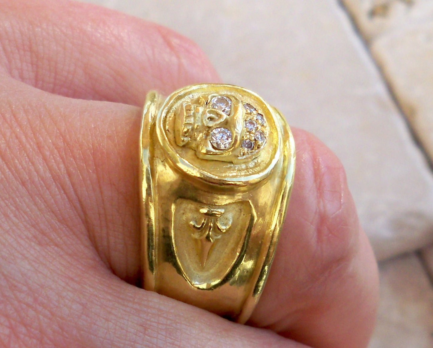 Yellow Gold Skull Diamond Ring