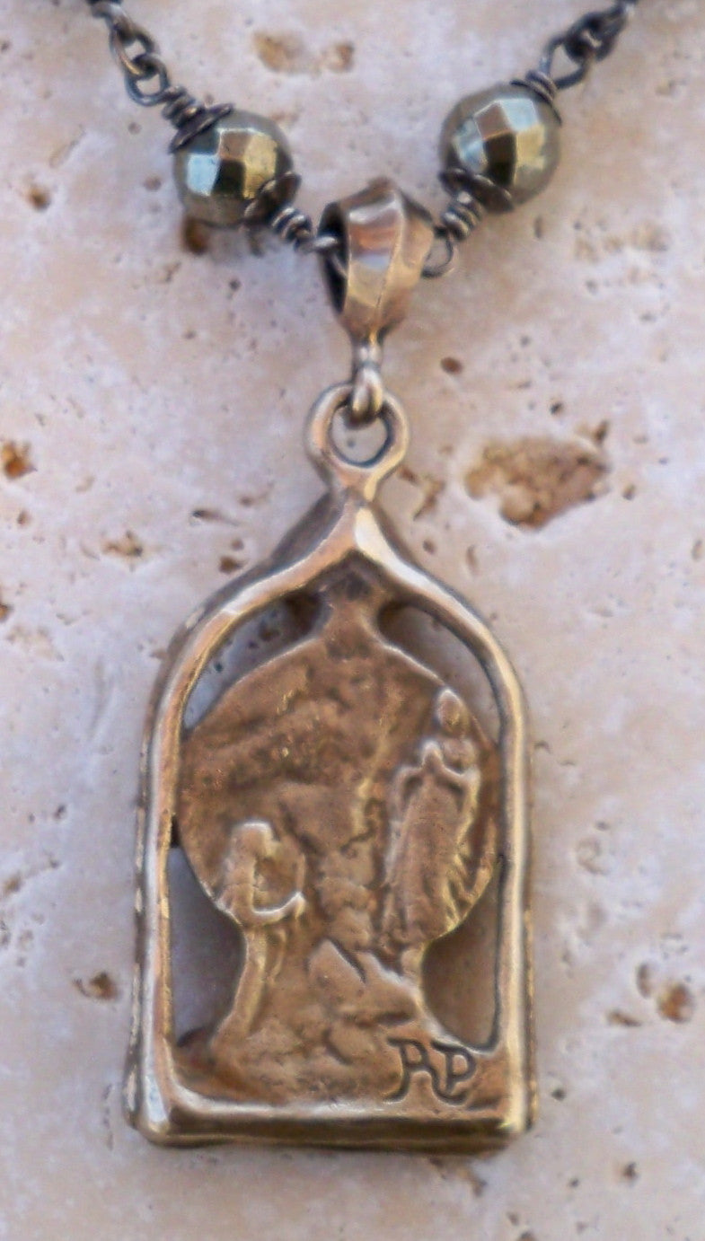Necklace - Bronze Madonna with Rubies