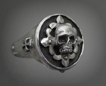 Sterling Silver Skull Fleur De Lis Ring by Roman Paul
