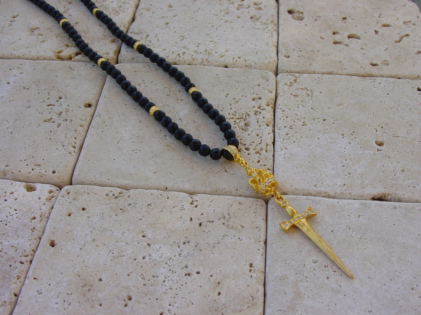 Gold Sword & Crown Necklace